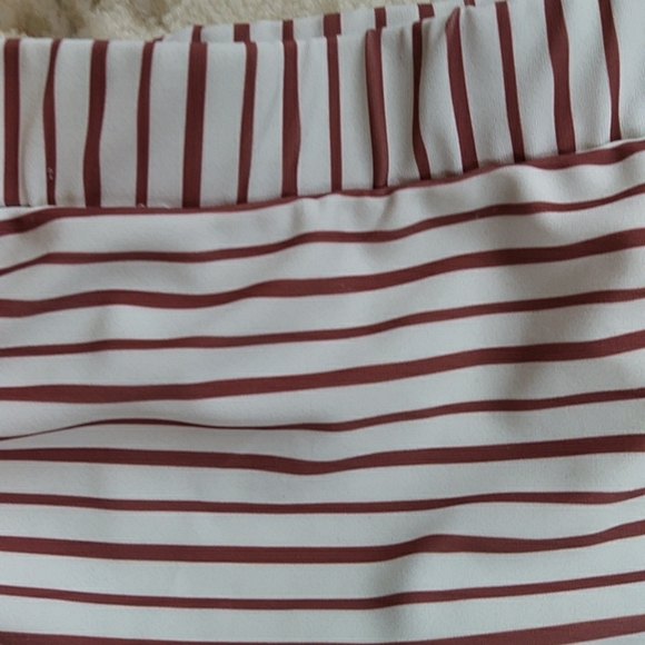 Zaful Cut-Out Striped Two Piece Bikini High Waisted Cheeky Bottom 6 White Maroon - Picture 7 of 16